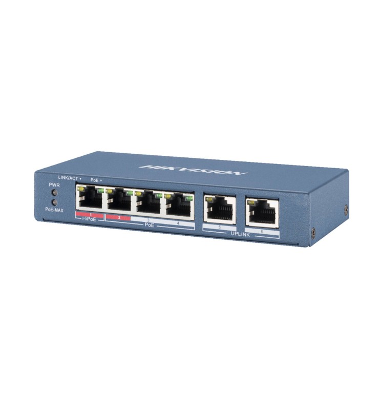 Hikvision Switch 4 Porte PoE Fast Ethernet Unmanaged DS-3E0106HP-E Hikvision Switch 4 Porte PoE Fast Ethernet Unmanaged DS-3E0106HP-E