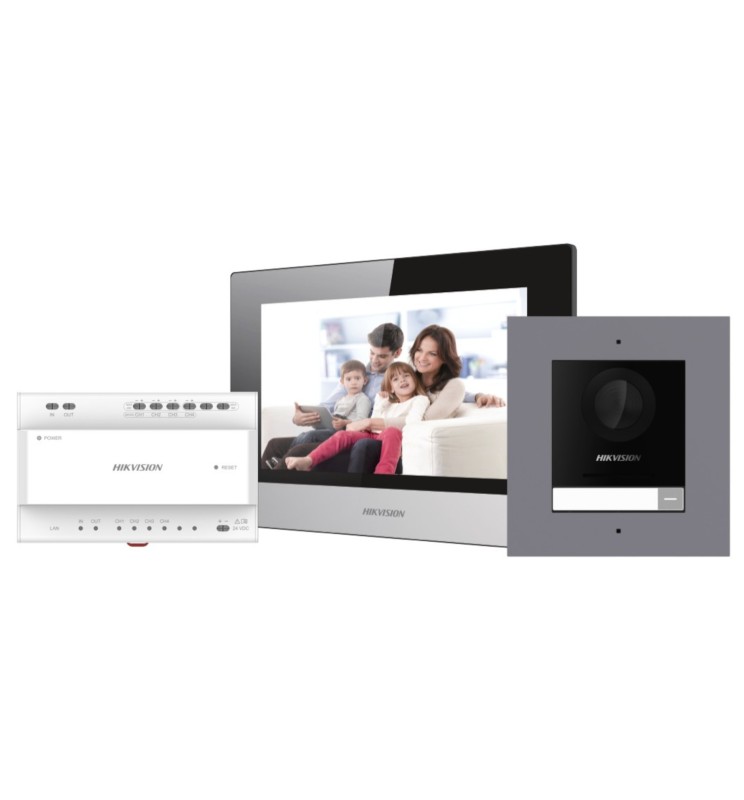Hikvision Two Wire IP Bundle DS-KD8003Y-IME2/Surface × 1, DS-KH6320Y-WTE2 × 1, DS-KAD704Y × 1, PSU ×
